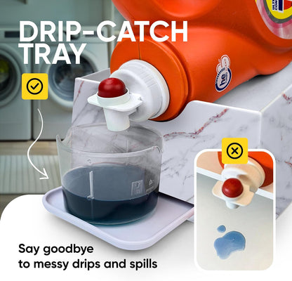 TidyFriend No-Spill Liquid Laundry Detergent Dispenser Holder, Laundry Soap Dispenser Holder with Drip Tray for Laundry Room Organization, Angled Downward Slope for Easy Pouring (No Strap, Ivory)