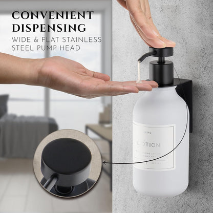 Shower Shampoo Dispenser Wall Mounted – 3 Refillable 16.9 oz Clear Bottles with Stainless Steel Pumps & No-Drill Adhesive Holders – Soap Dispenser Set for Bathroom (3 X Clear/Silver)