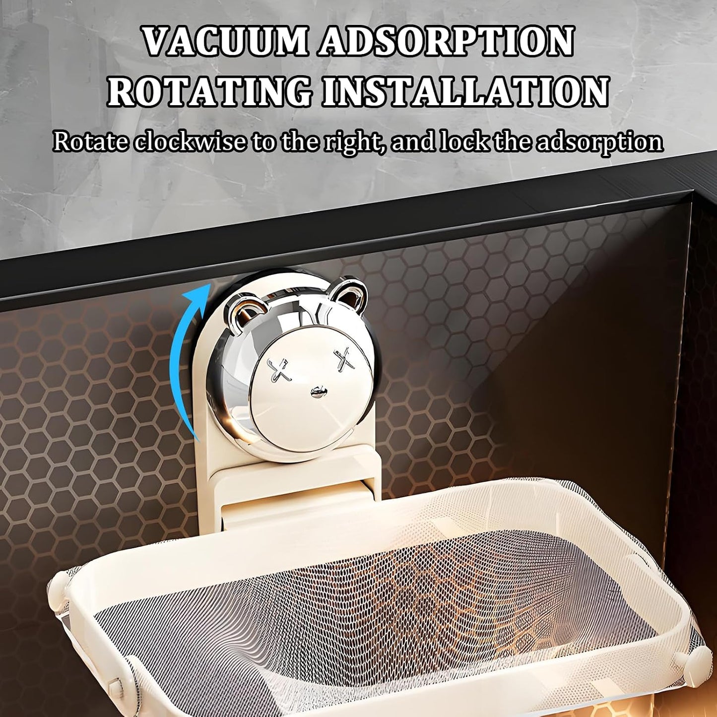Kitchen Sink Strainer with Filter Mesh Bag, Food Waste Filter Basket, Suction Cup Folding Washing Vegetables and Fruits Drying Bag Holder