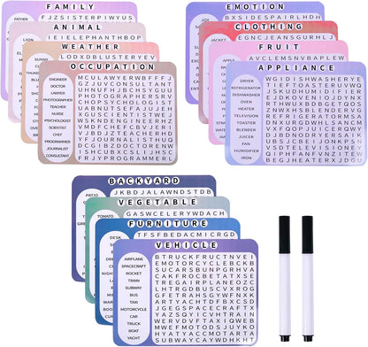 12 or 36 Pcs Reusable Word Search Cards for Dementia Game-Dementia Activities for Seniors with Alzheimer's-Elderly Alzheimer's Toys-Large Print Word Search Books (12 Reusable Word Search Card)