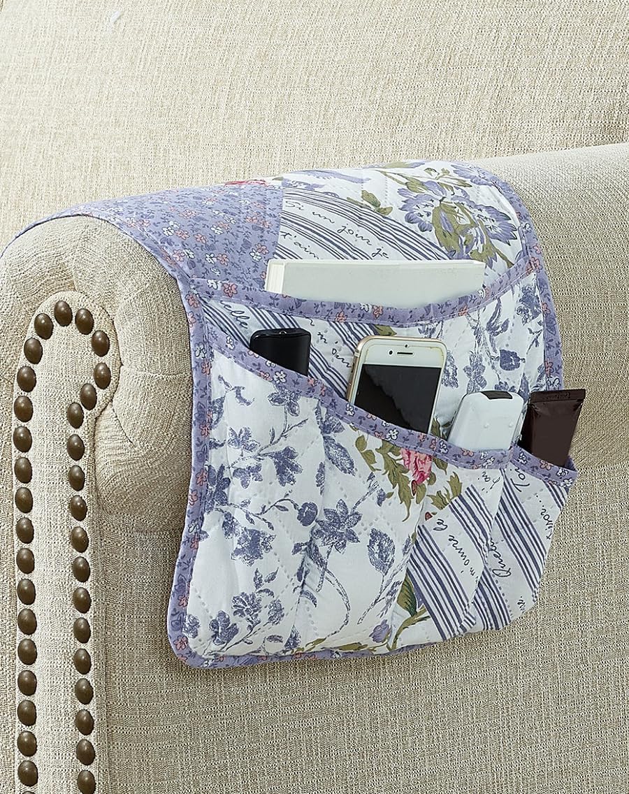 Brilliant Sunshine Burgundy Toile Floral Couch Armrest Cover, 35"×13" | Washable Magazine Holder, Armrest Organizer & Caddy on Sofa, Recliner, Armchair, Storage for Remote Controls, Phone, iPad