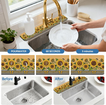 2Pcs Peonies Kitchen Sink Splash Guard Faucet Mat Vintage Florals Faucet Mat For Bathroom Kitchen 5.5x23.6In
