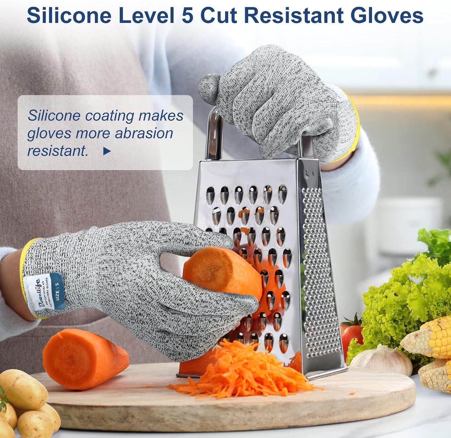 Dowellife Cut Resistant Gloves Food Grade Level 5 Protection, Safety Kitchen Cuts Gloves for Oyster Shucking, Fish Fillet Processing, Mandolin Slicing, Meat Cutting and Wood Carving. (X-Large)