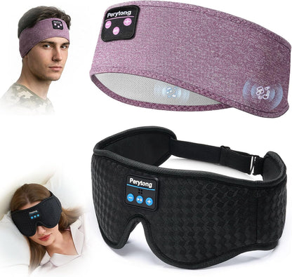 2-Pack Sleep Headphones & 3D Sleep Mask Set, Sleep Headband Headphone & Wireless Eye Mask with Ultra-Thin Speakers for Side Sleepers, Idea for Running, Workout, Insomniac, Travel, Meditation
