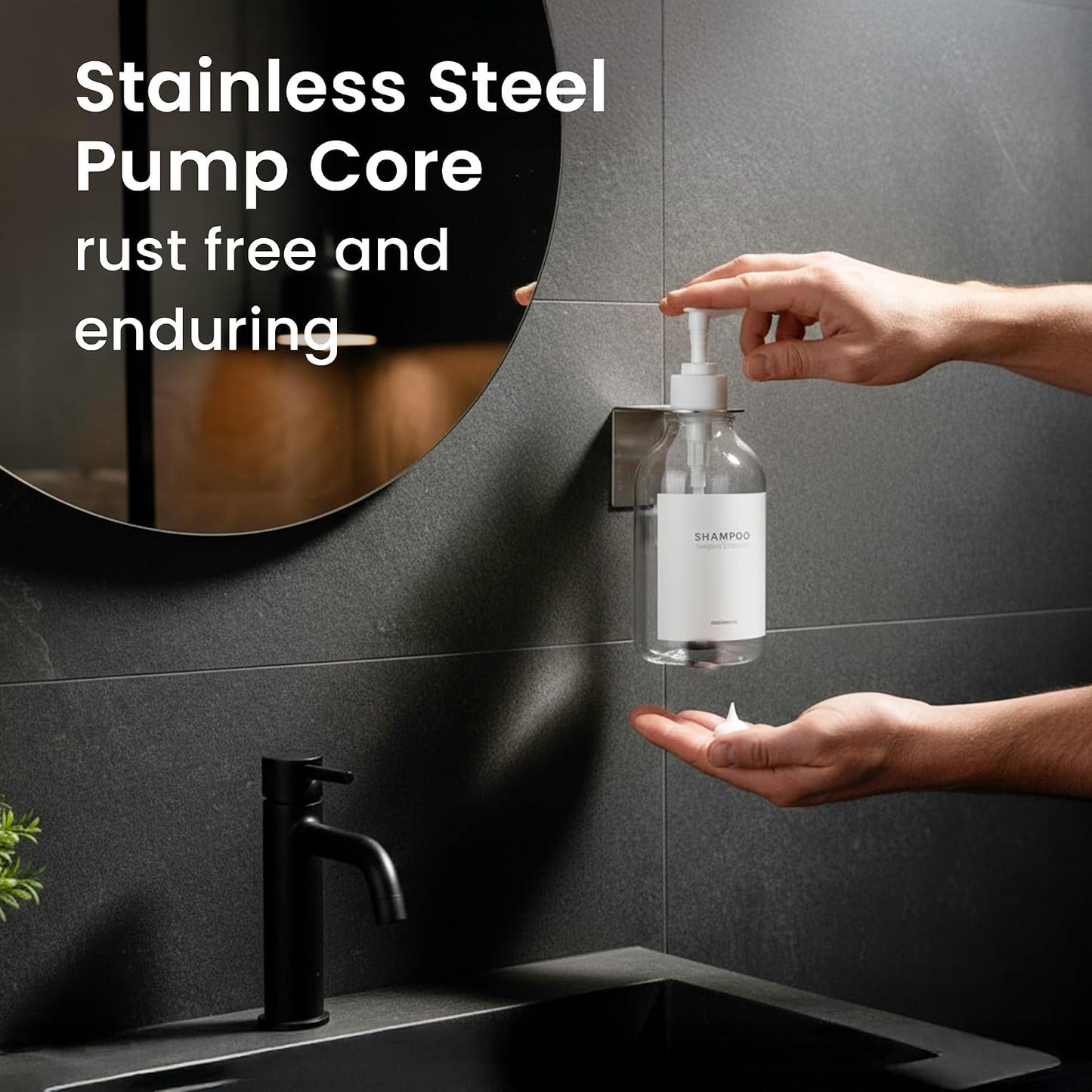 MaisoNovo Shampoo and Conditioner Dispenser|Refillable Black Set of 3 | 500 ml Shower Gel Dispenser Set of 3. Refillable Shampoo and Conditioner Bottles. Drill Free Secure Design. Black