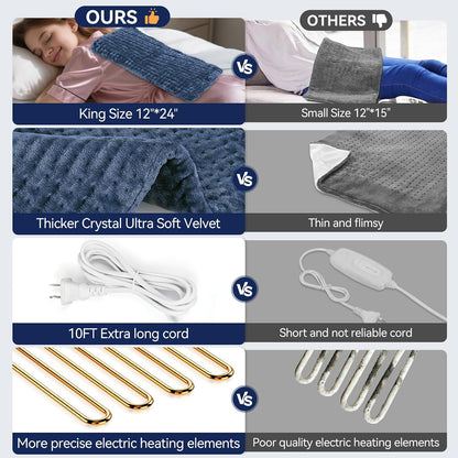 Heating Pad for Back, 17 x 33 in,9 Heat Settings,4 Timer, Gray