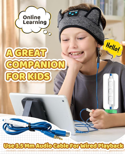 KIDSBAND Kids Bluetooth Headphones, Sleep Headband [Wireless & Wired Playback 2in1] Foldable Headphones for School/Travel/Tablet/Sleep