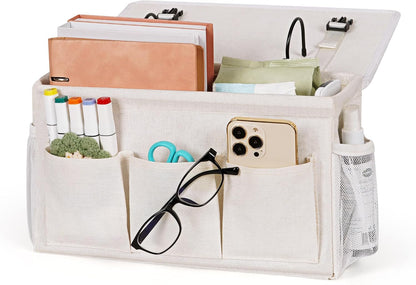 Bedside Caddy, Bedside Storage Bag Hanging Organizer for Bunk Dorm Bed Rail | Bed Caddy with Hooks, Top Bunks and Dorm Essentials for Water, Tissues, Tablets, Books, Phones, Remotes and Other Necessories