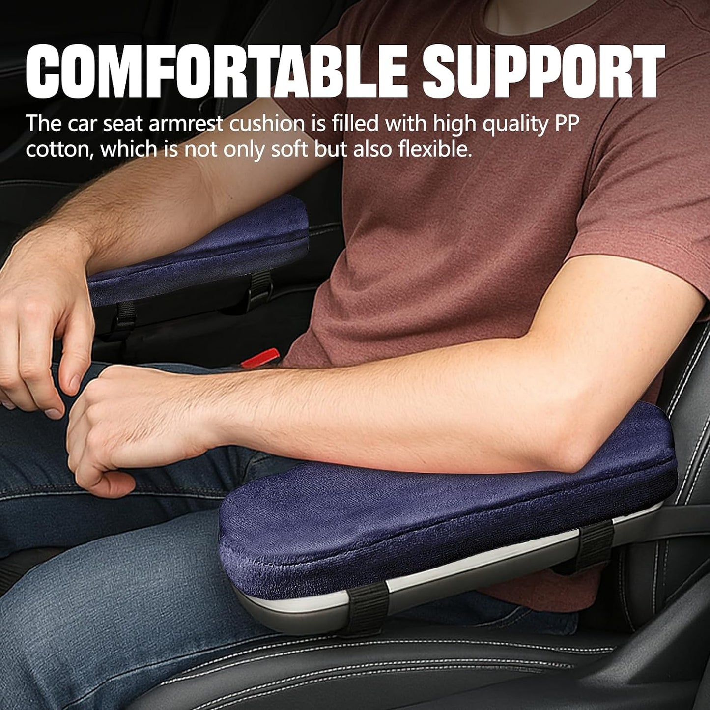 wuyaoyao 2PCS Car Seat Armrest Covers, Comfortable Auto Seat Elbow Support Cushion Pad, Soft Front Seat Chair Armrest Pads, Anti-Scratch Arm Rest Cover Protectors for Car Home Office (Purple)