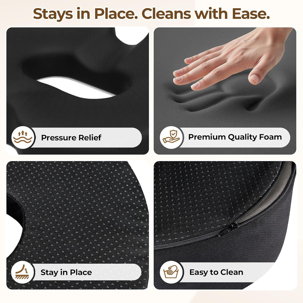 TushGuard Donut Pillow Seat Cushion Memory Foam Lifting Cushions, Black