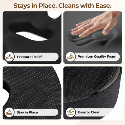 TushGuard Donut Pillow Seat Cushion Memory Foam Lifting Cushions, Black