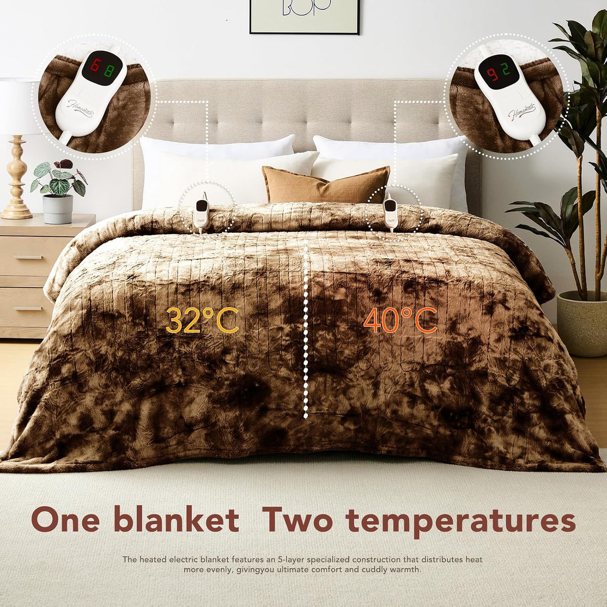 Homemate Heated Blanket Electric Heating Throw 50x60 Plush Faux Fur Sherpa