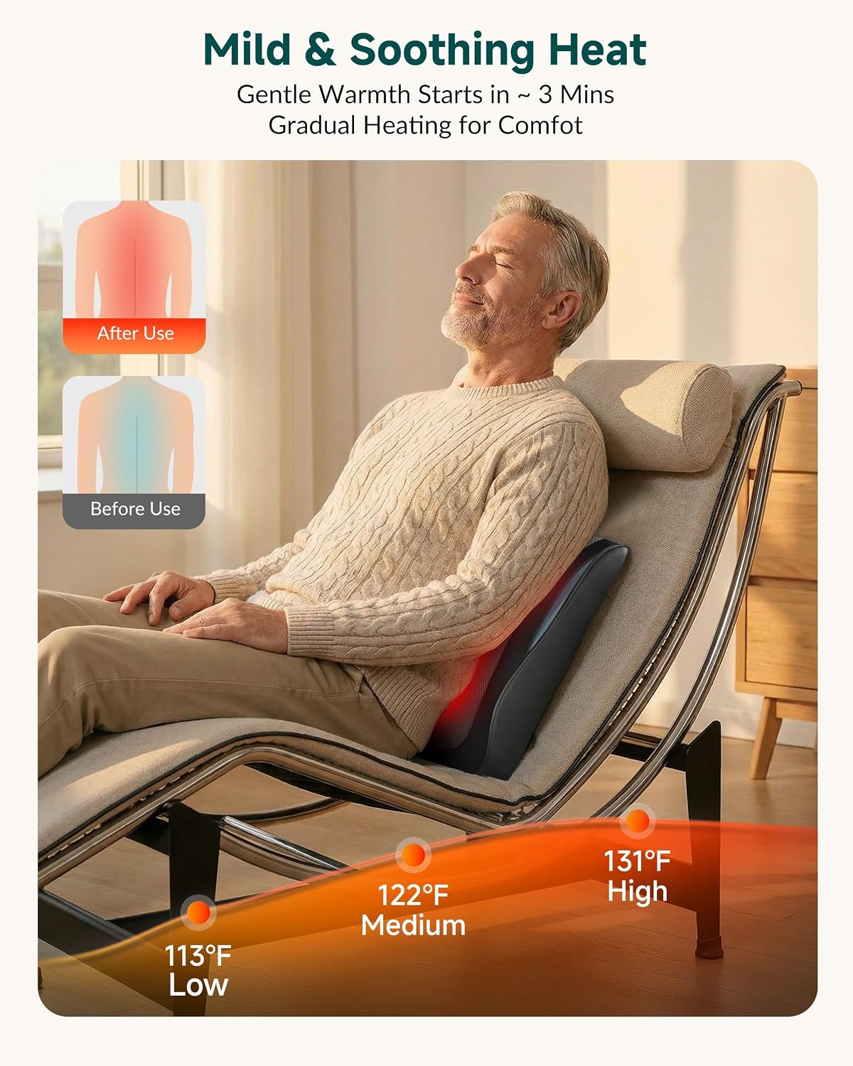 Snailax Back Massager with Heat,Shiatsu Massage Seat Cushion,8 Flexible Nodes Massage for Full Back Massage Chair Pad,Chair Massager for Office,Home Use