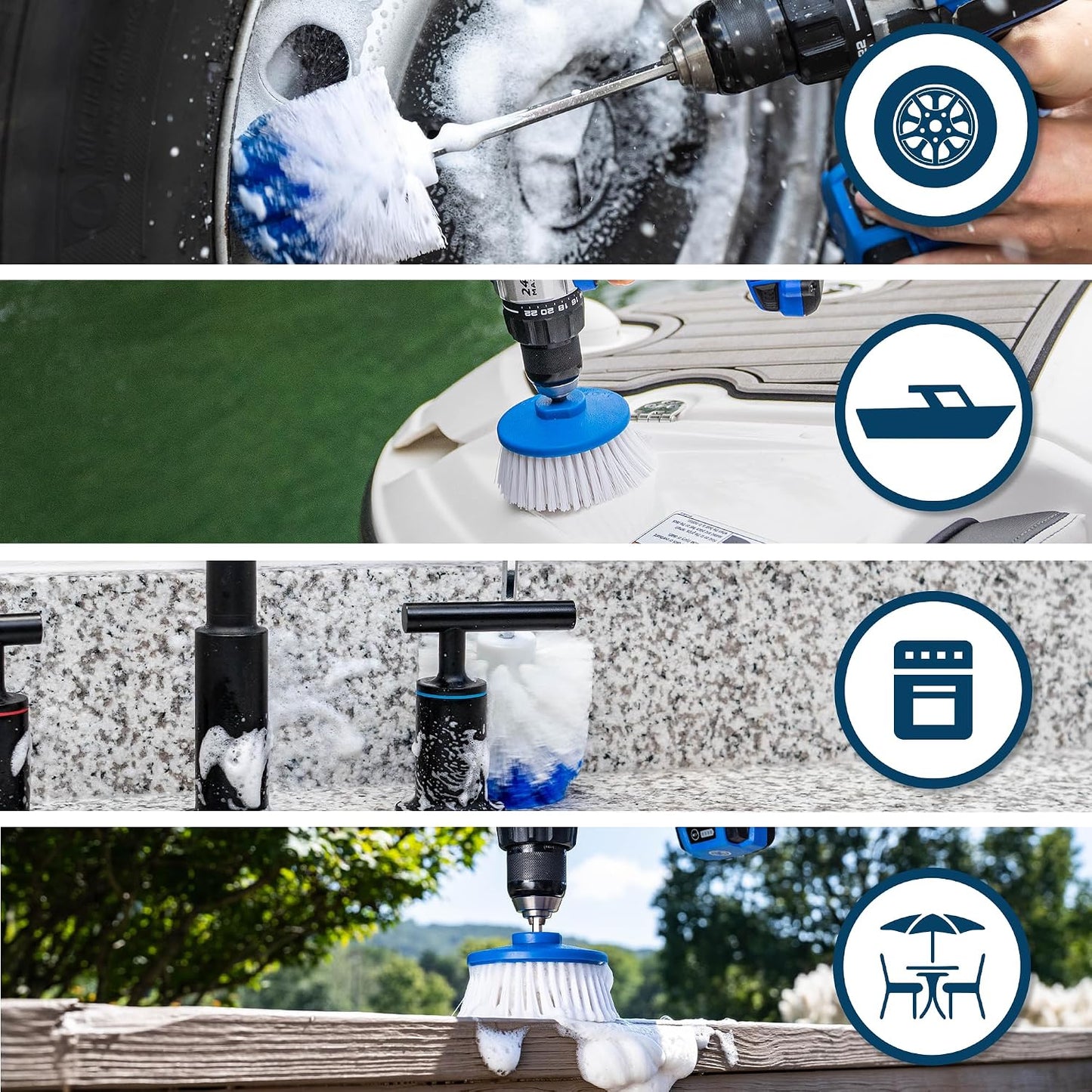 Multi-Purpose Drill Brush Attachment, Showers, Tubs, Carpet, Tile, Grout, Medium Bristle for Ultimate Cleaning Power