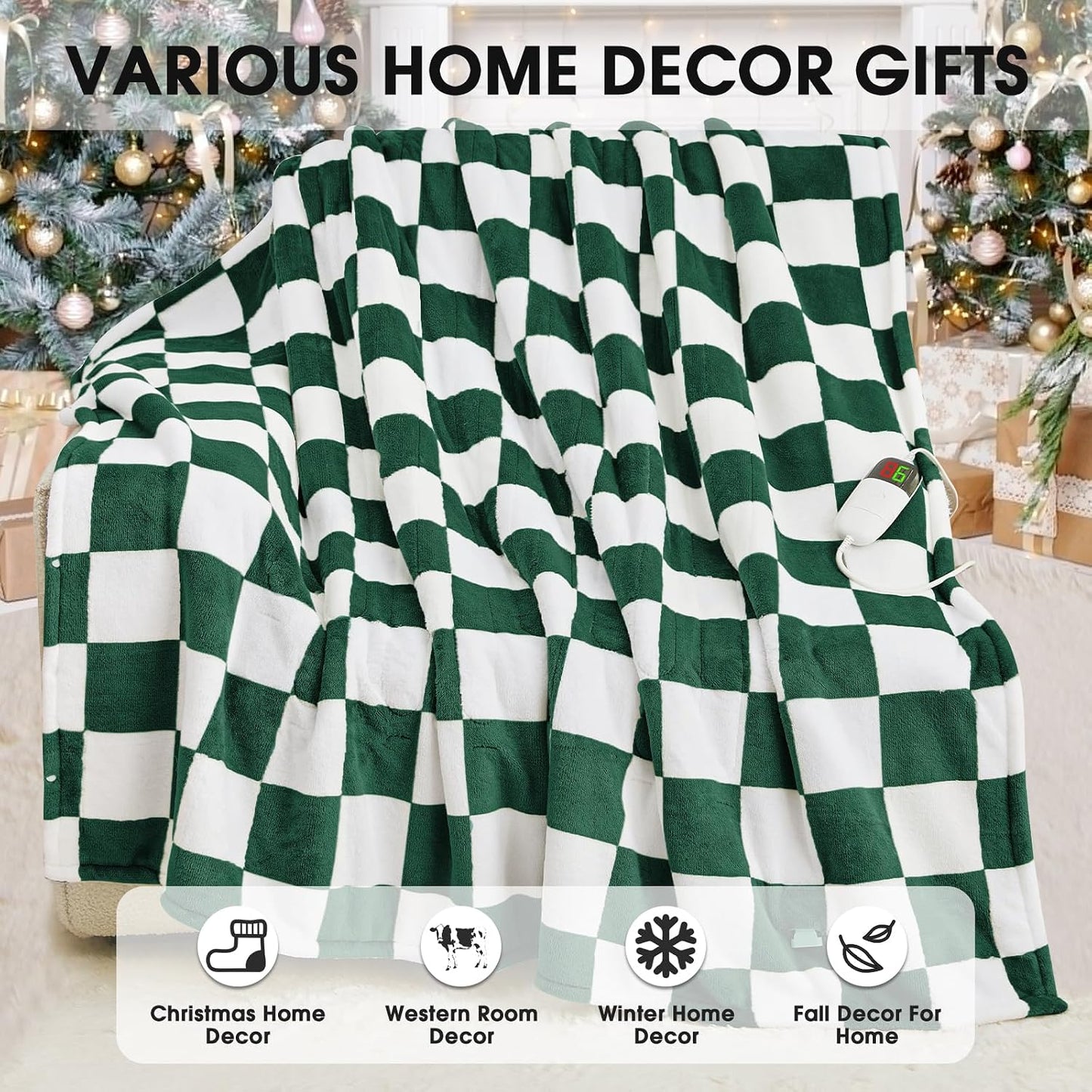 Heated Blanket Electric Throw 50X60 Heating Blanket with 10 Heating Levels 8 Hours Auto Off, Blue Plaid Sherpa Blankets Winter Warmer, Home Decor for Couch Bed Office,Gifts for Mom, Women,Washable