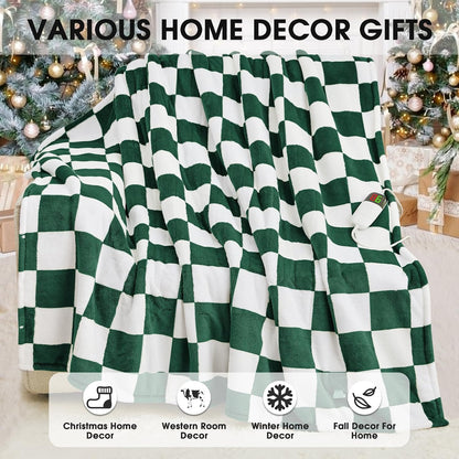 Heated Blanket Electric Throw 50X60 Heating Blanket with 10 Heating Levels 8 Hours Auto Off, Blue Plaid Sherpa Blankets Winter Warmer, Home Decor for Couch Bed Office,Gifts for Mom, Women,Washable