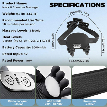 Neck Shoulder Massager with Heat, 4D Bionic Kneading Deep Tissue Relief