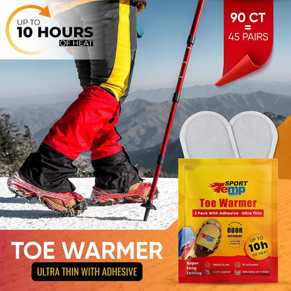 Toe Warmers - Up to 10 Hours of Heat, Easily Apply with Adhesive - Ultra Thin, Easy, All Natural - Air Activated, Odorless Hot Toe Warmers - Sport Temp