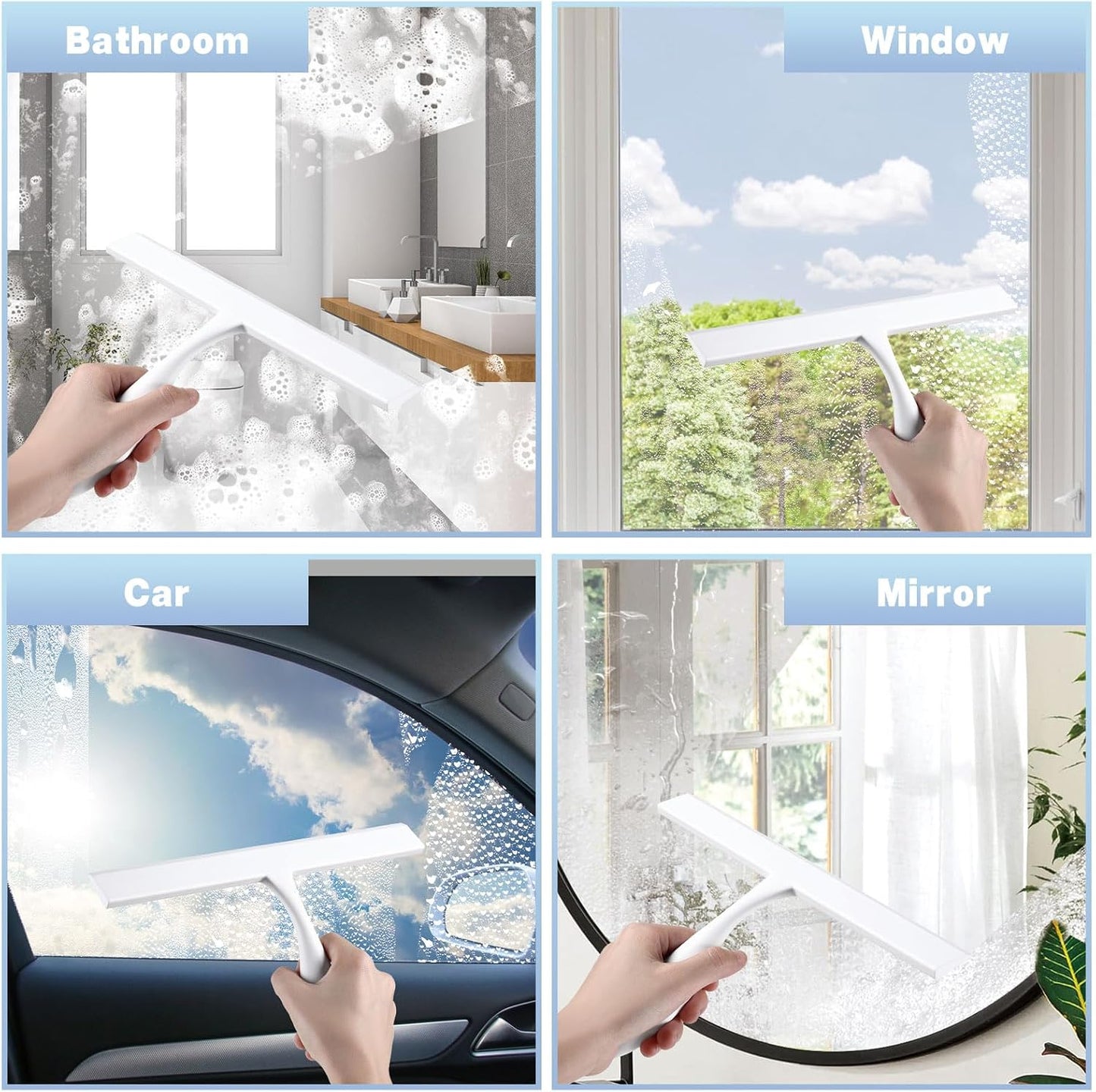 FY&XZH Never Rust Silicone Shower Squeegee for Glass Doors with Hook, Bathroom Cleaner Tool, Household Window and Mirror Squeegee, Ergonomic Thick Handle Squeegee for Shower Glass, 11-Inch (White)