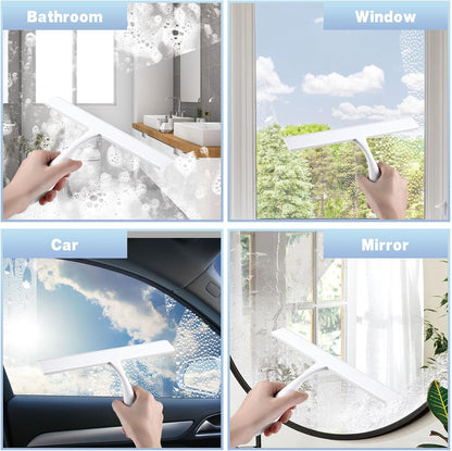 FY&XZH Never Rust Silicone Shower Squeegee for Glass Doors with Hook, Bathroom Cleaner Tool, Household Window and Mirror Squeegee, Ergonomic Thick Handle Squeegee for Shower Glass, 11-Inch (White)