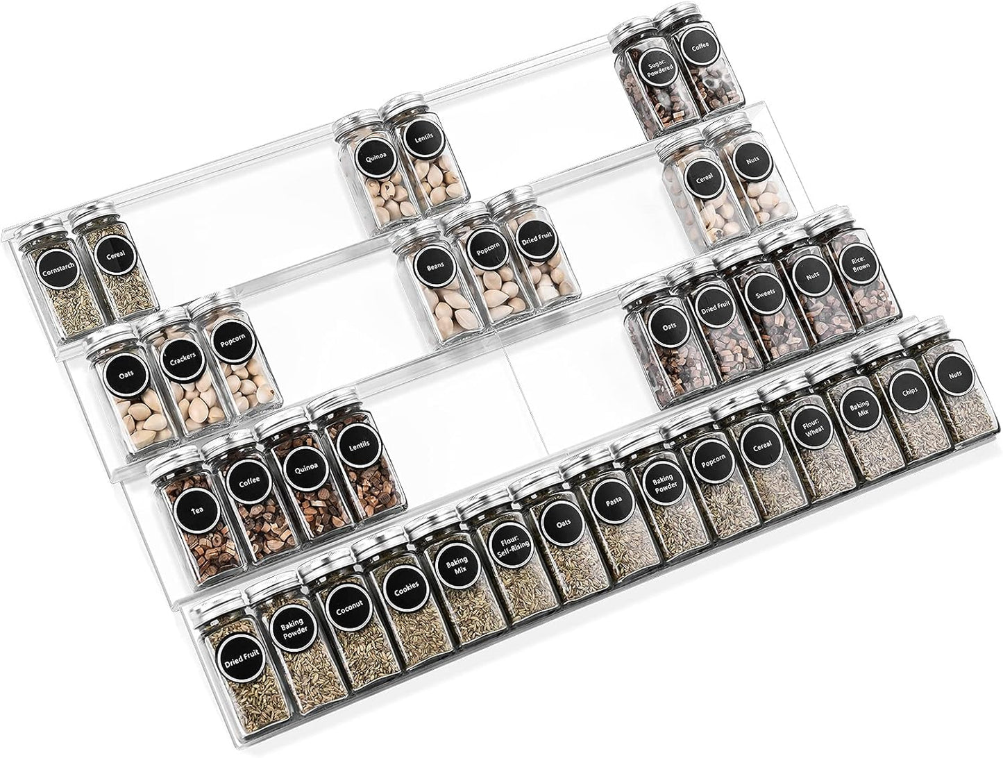 Bamboo Spice Rack Tray - Spice Drawer Organizer for Kitchen Cabinets Storage and Organization (Jars Not Included, 8 Individual Pieces, Not Adjustable)