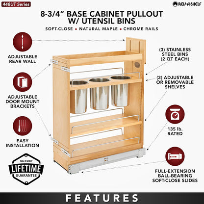 Rev-A-Shelf Pullout Organizer w/Soft-Close, Min Cabinet Opening 5.5" W | 5" W Slide Out Pantry Spice or Utensil Storage Rack w/BLUM Soft-Close & Adjustable Shelves for Base Cabinet, 448UT-BCSC-5C