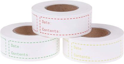 XGOOD 900 Pieces Removable Food Storage Labels, 3 Rolls (Red, Yellow, Green), 3x1in, Freezer & Refrigerator Labels