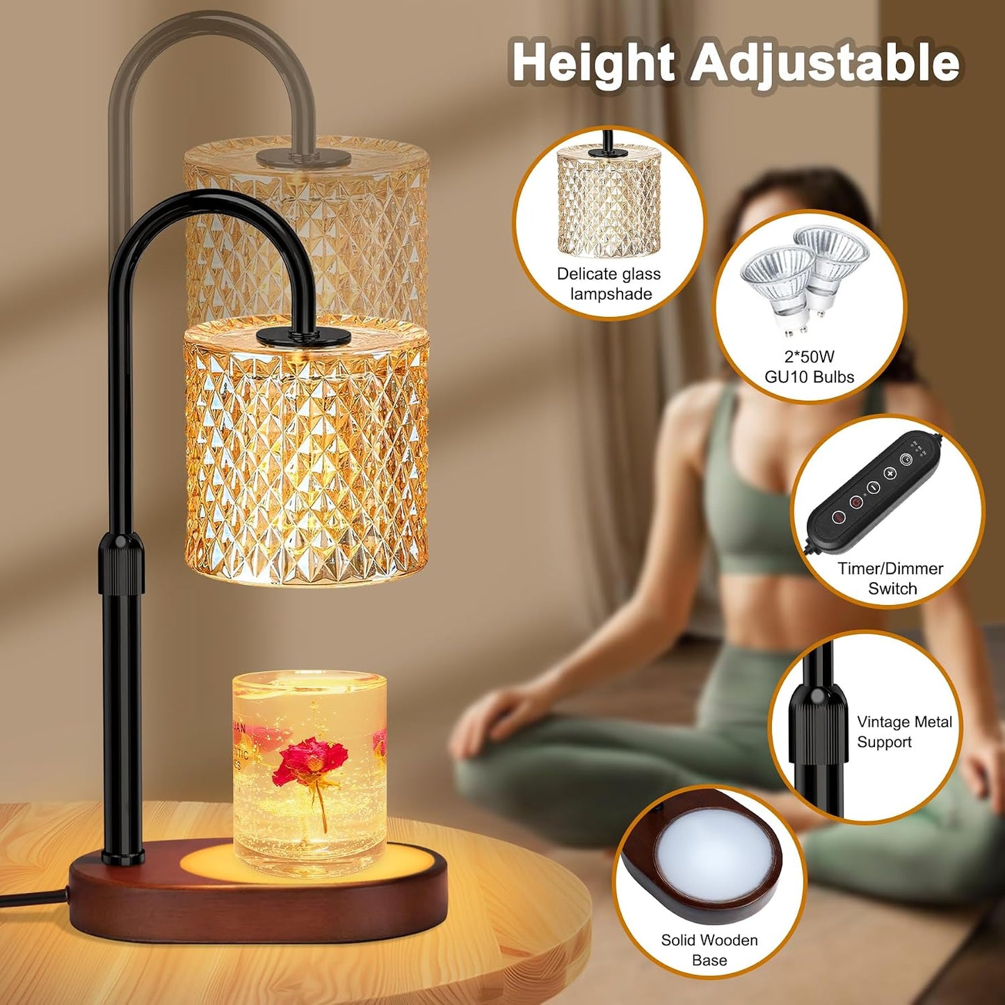 ZENLEA Candle Warmer Lamp with Timer, Candle Lamp with Dimmer, Wax Warmer Height Adjustable for Home Decor, Wax Melt Warmer for Scented Candles