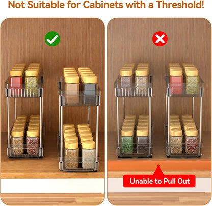 Pull Out Spice Rack Organizer for Cabinet, 3 Packs Slide Out Spice Racks Organizer, Spice Cabinet Organizers, Cabinet Size Need:12'' Highx11'' Deepx5'' Wide,Each Tier Hold 10 Spice Jar - 2 Tier, Black