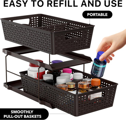 Simple Houseware 2 Tier Pull-Out Sliding Drawer Under Sink Storage, White | Great for Kitchen Bathroom Tray Shelf Organizer