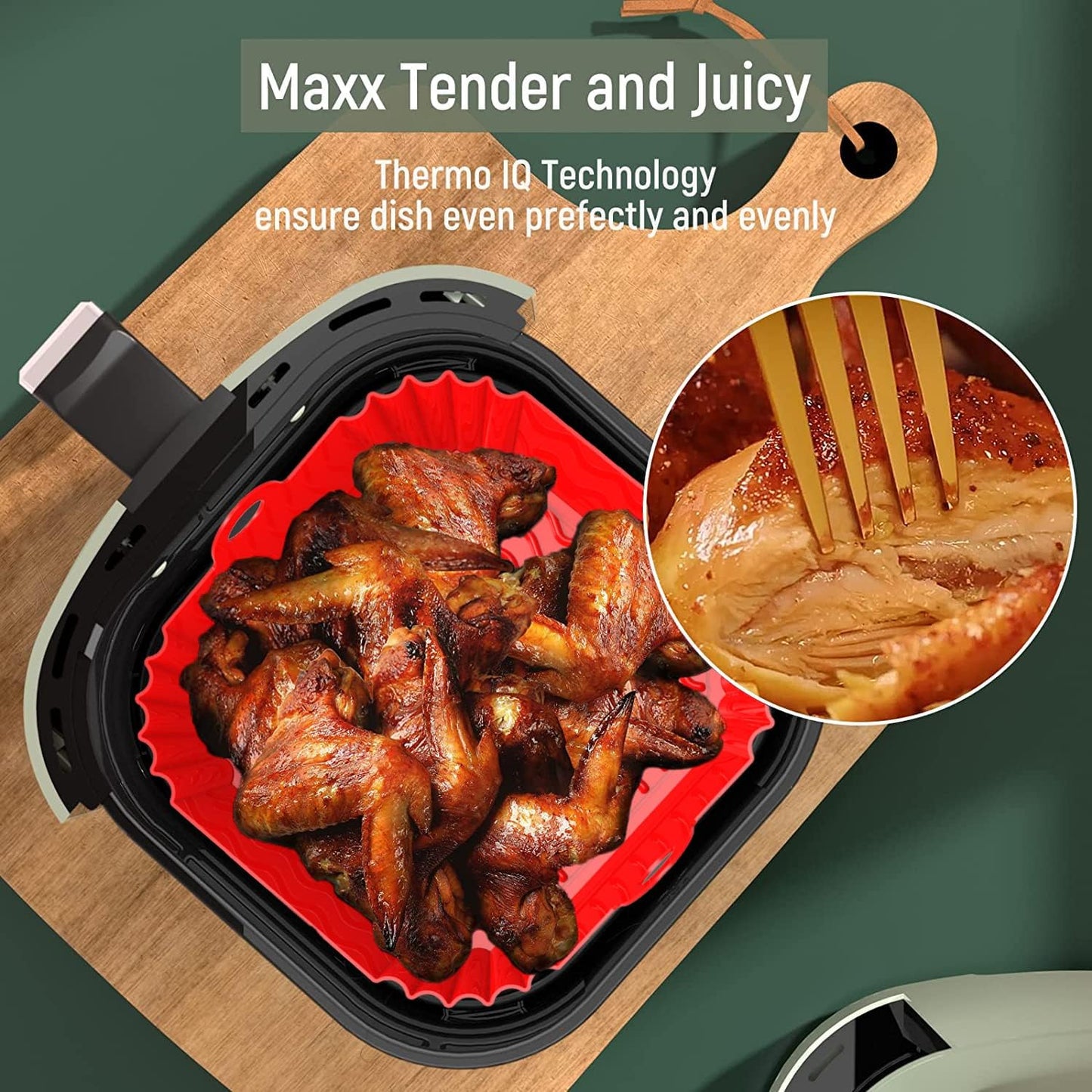 8 Inch Square Silicone Air Fryer Liners (2 Pack) Pink & Grey Reusable Non-Stick Inserts with Handles for Mess-Free Cooking & Heat Resistance – For Airfryer Ninja COSORI Instant Vortex & More