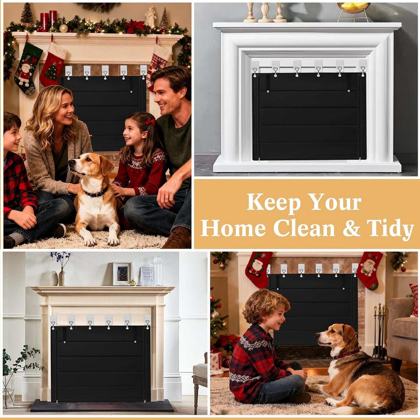Fireplace Cover, Indoor Fireplace Blanket with Hook & Loop Tapes, Fireplace Draft Cover Stops Heat Loss, Fire Place Draft Stopper Cold Air Blocker Save Energy 39"x32" Black