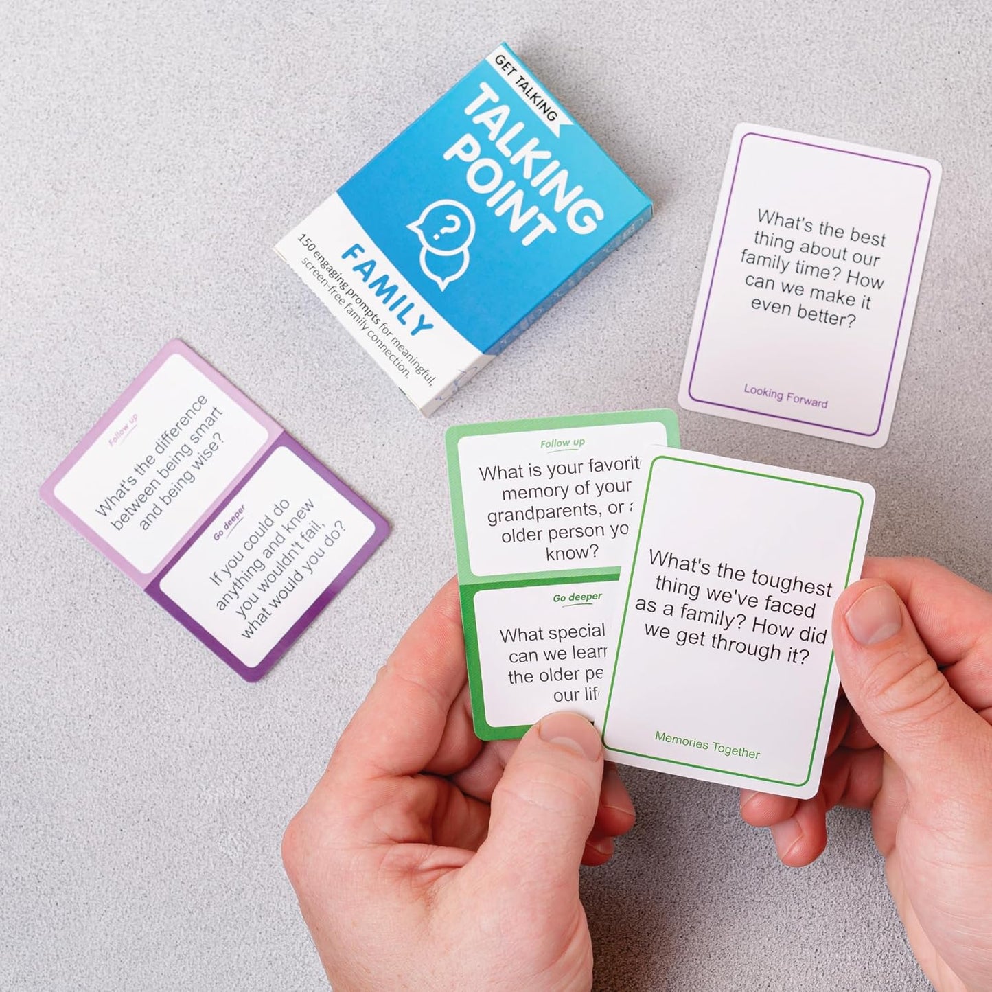 150 Fun Family Questions for Kids, Teens & Adults - Conversation Card Game | Screen-free prompts for dinners & road trips; expert-written with go-deeper follow-ups. 5 categories, by Talking Point Cards