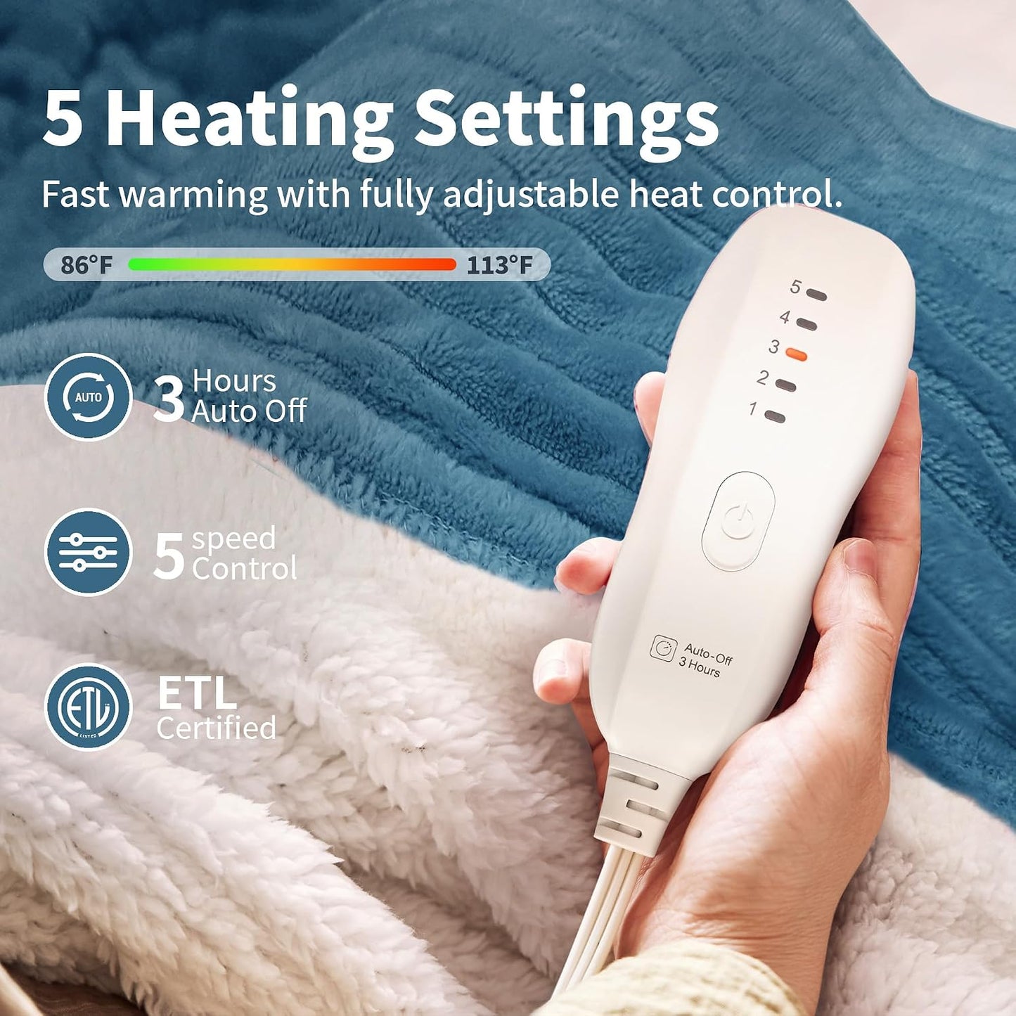 Texciting Heated Blanket 50X60,Soft Electric Blanket,ETL Certified,Grey | Heating Levels,Auto-Off Function,Heated Throw Blanket for Bed,Machine Washable,Gifts for Woman