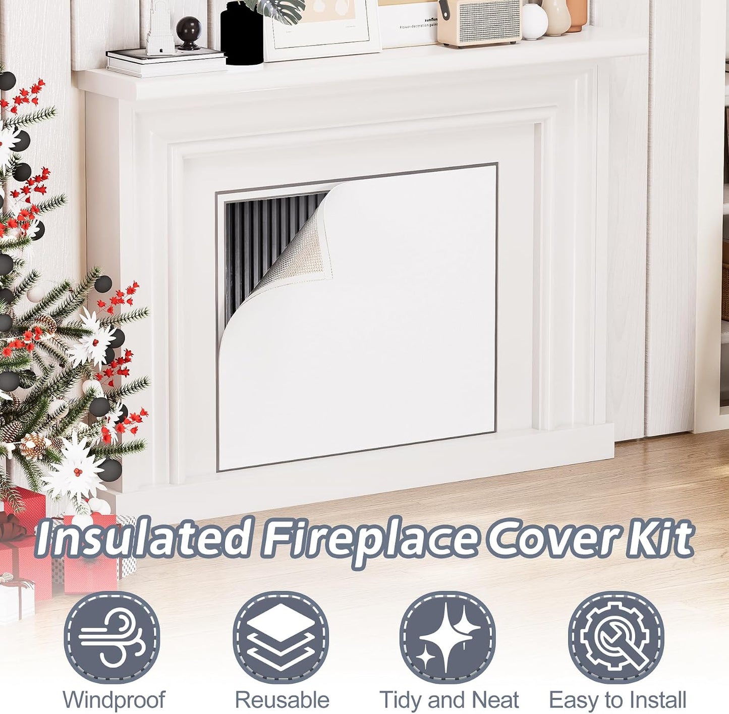 Flamorrow Fireplace Cover, 3-Layer Heat Insulation Fireplace Draft Stopper with Velcor Strips, Indoor Fireplace Draft Blocker Keep Drafts Out & Stop Heat Loss, Covers Up to 39" x 55" Fireplace Frame
