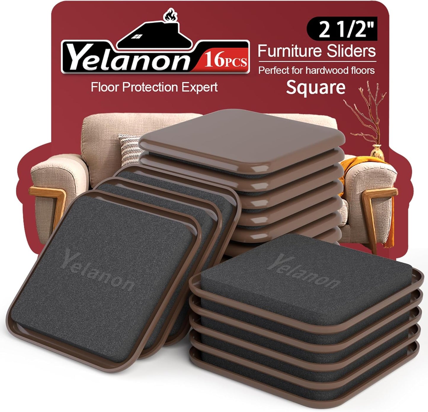 Furniture Sliders, 20 pcs-3 1/2” Square Beige Furniture Sliders for Carpet, Furniture Pads for Hardwoods Floors，Furniture Movers Sliders, Reusable Moving Pads, Floor Protectors for Carpet