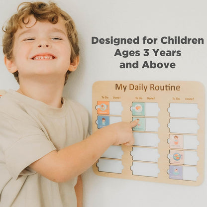 Wooden Toddler Routine Chart Ages 3-6 – Daily & Bedtime Routine Chart, Visual Schedule Board for Kids, Montessori-Inspired Visual Schedule for Kids Daily Routine