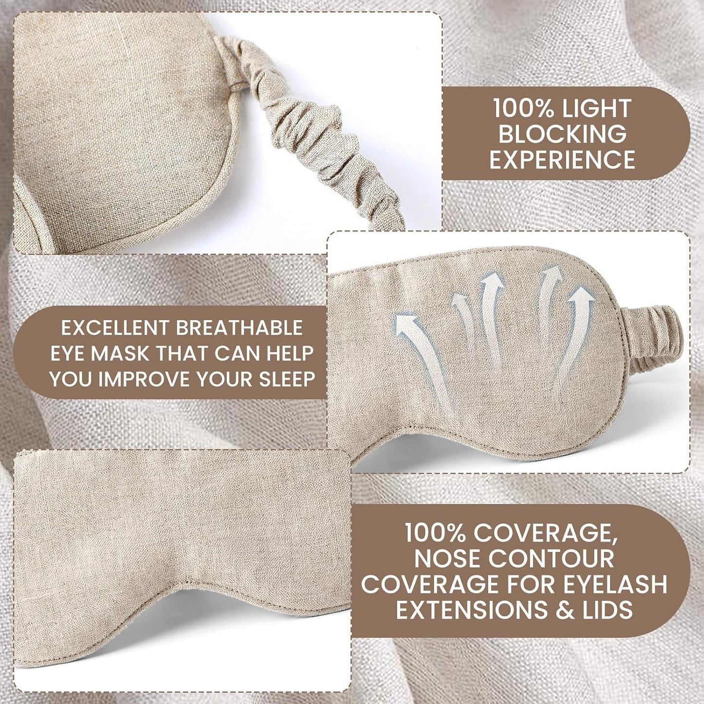 2 Set Pure Linen Sleep Mask Organic Cotton Eye Cover Gift,Linen