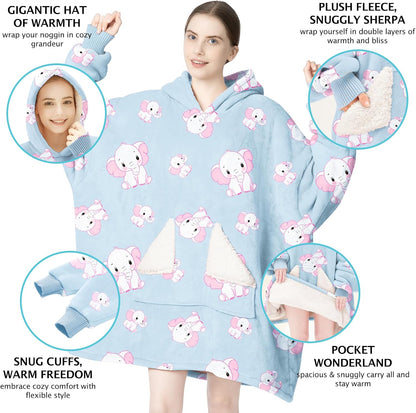 Wearable Blanket Hoodie, Oversized Sherpa Fleece Sweatshirt Blanket with Giant Hood Pocket and Sleeves for Adult, Warm & Cozy Grey Blanket Gifts for Women