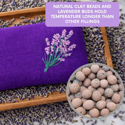 Weighted Clay Beads and Lavender Buds Eye Pillow Mask, Microwavable Heated or Cold Compress for Dry Eyes & Puffiness, Reusable Migraine Relief Mask with Washable Cotton Cover