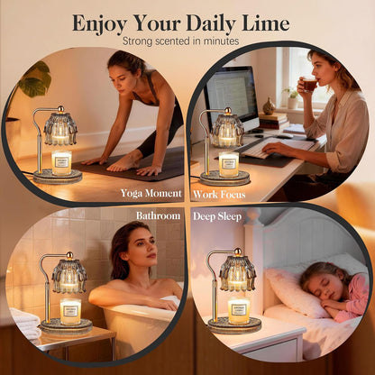 Candle Warmer Lamp with Timer Dimmer, Modern Wax Warmer for Scented Wax Jar Candle Warmer with 2 Bulbs, Adjustable Height Glass Lamp for Gifts for Women, Home Decor, Gold Amber