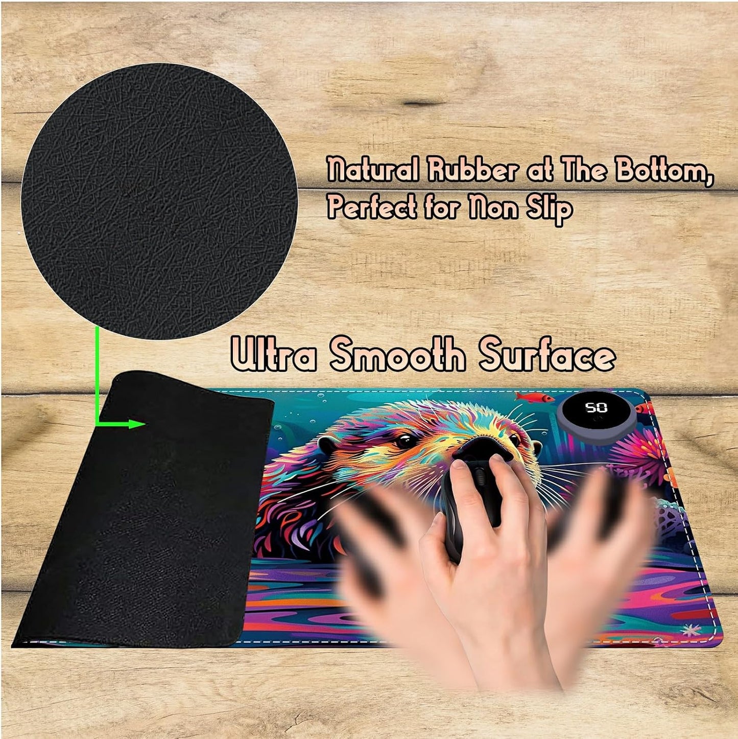 Heated Desk Pad Heated Large Mouse Pad, Electric Quickly Warm Desk Mat with 3 Levels Heating 3 Hours Auto Shut-Off, 31.5" x 13" Warm Gaming Mousepad Hand Foot Warmer, Baby Elephant