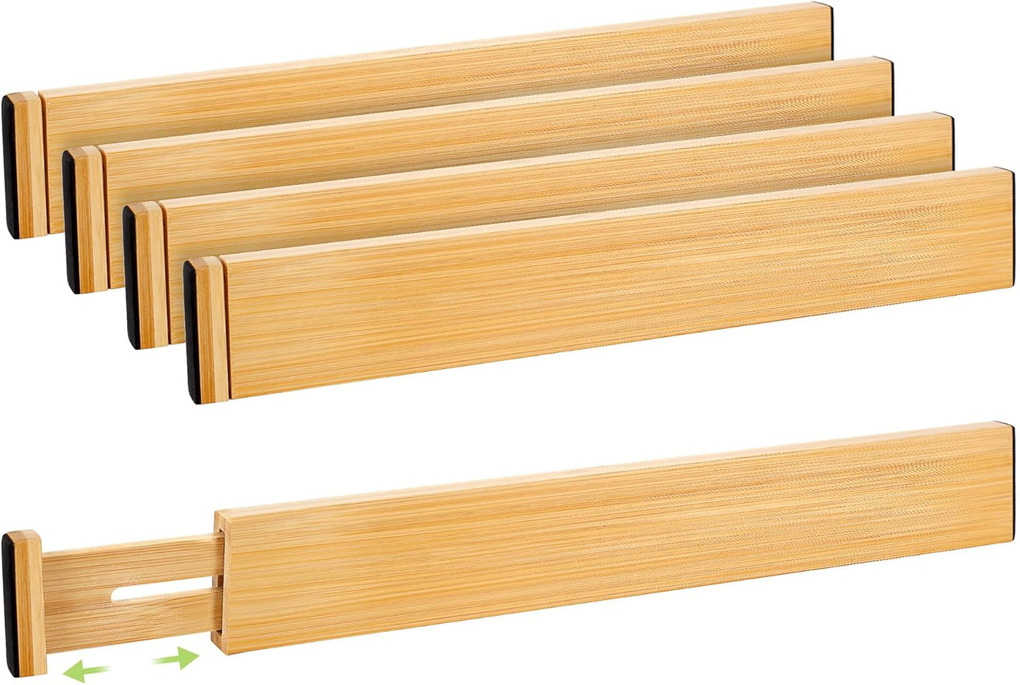 Fyvva Drawer Organizer, Spring-Loaded Expandable Bamboo Dividers 8-Pack | Large Kitchen Drawer Organizer, Adjustable 16.9 to 22.2 in, 2.3in High Non Slip for Kitchen Clothes Bathroom Office Natural