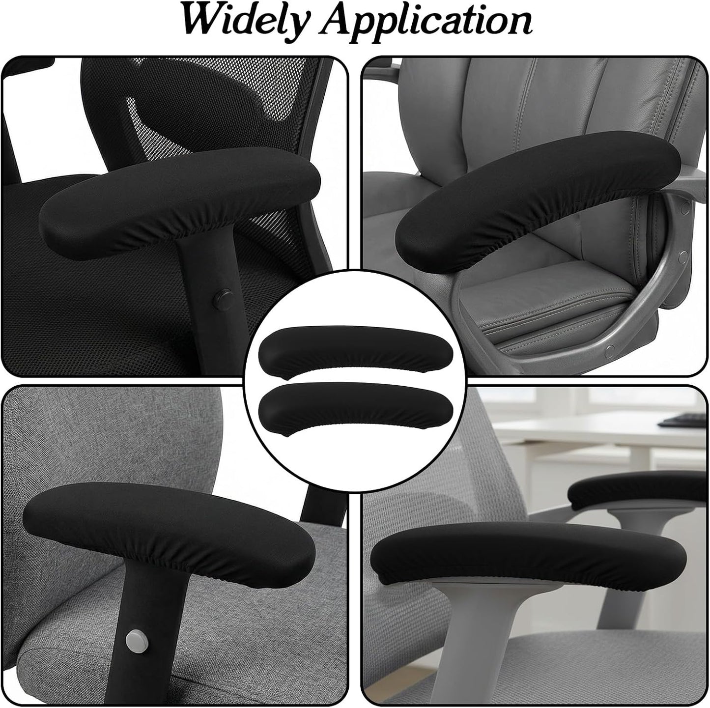 2-Pack Arm Rest Pads for Office Chairs,Black Computer Chair Arm Rest Pads,Stretchable & Removable Universal Arms Rests Covers for Office Chair, Gaming & Desk Chairs