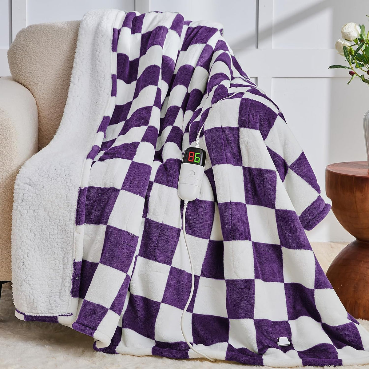 Heated Blanket Electric Throw 50X60 Heating Blanket with 10 Heating Levels 8 Hours Auto Off, Blue Plaid Sherpa Blankets Winter Warmer, Home Decor for Couch Bed Office,Gifts for Mom, Women,Washable