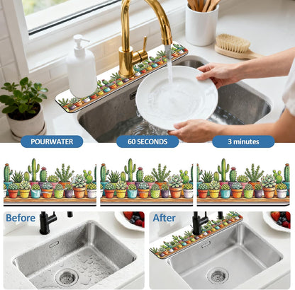 2Pcs Peonies Kitchen Sink Splash Guard Faucet Mat Vintage Florals Faucet Mat For Bathroom Kitchen 5.5x23.6In