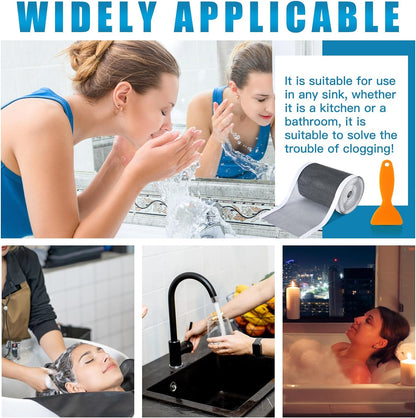 1 Pack Linear Shower Drain Hair Catcher Mesh Stickers Cutable | 4x33ft Disposable Adhesive Mesh Cover for Bathroom Kitchen Bathtub Floor Drains, DIY Install, Includes 2 Removal Tools