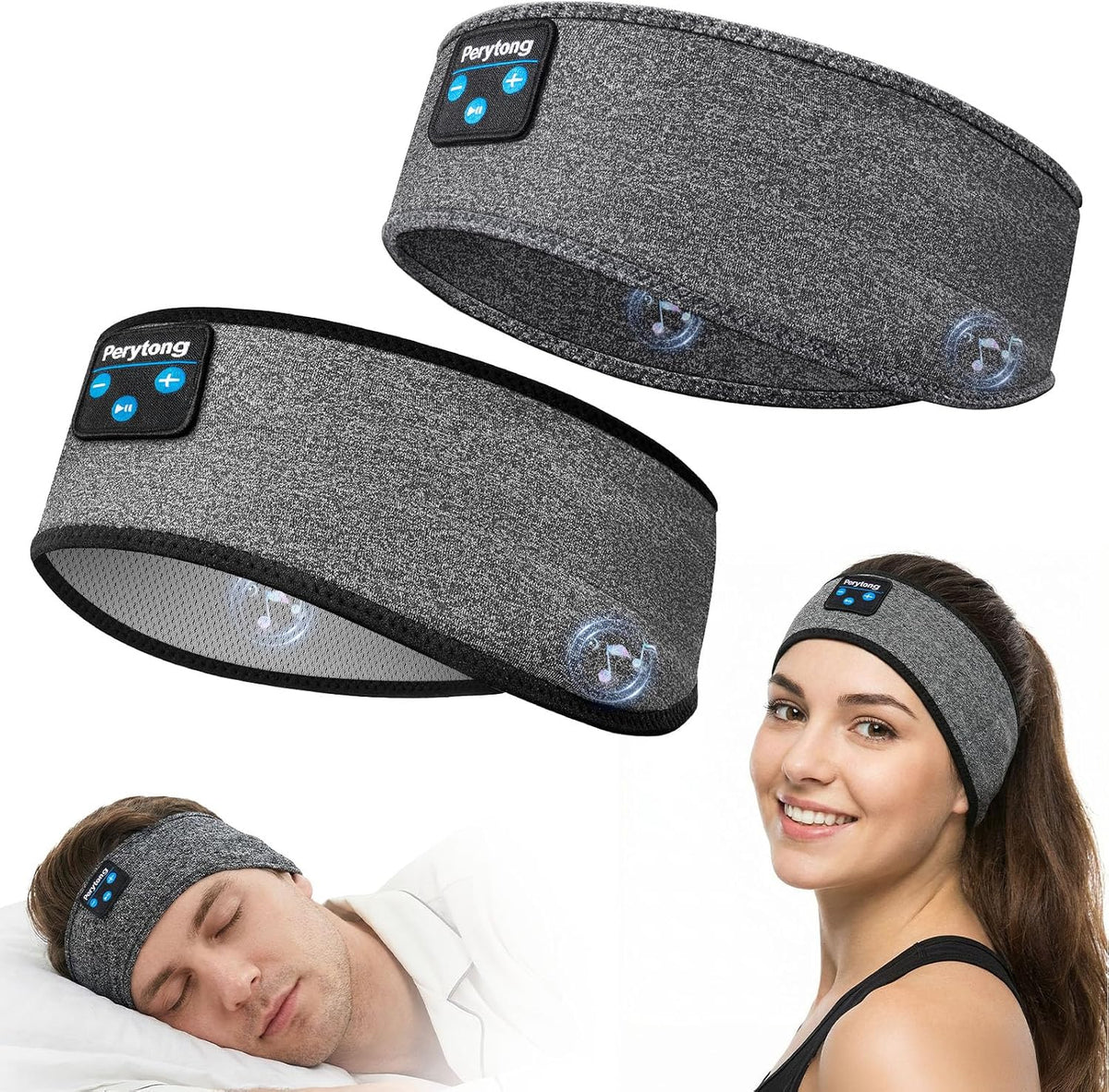 Perytong 2 Pack Sleep Headphones, Sleeping Headphones | Bluetooth Headband with Ultra-Thin HD Stereo Speaker, Wireless Headphone for Sports, Insomnia, Yoga, Air Travel, Meditation