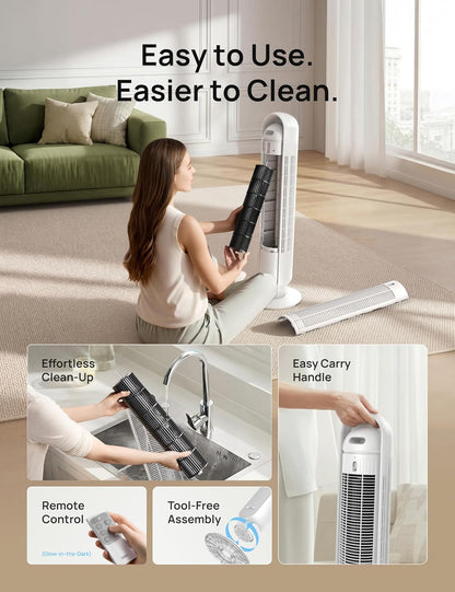 DREO Tower Fan for Bedroom, 26ft/s Velocity, 90° Oscillating, 8H Timer
