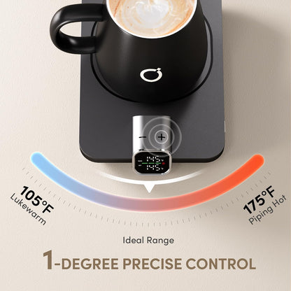 Coffee Cup Warmer & IKAGO Mug Set, 1℉ Precise Temp Control Mug Warmer | Auto Shut Off, Infrared Sensor, Dual Temp Display, ℉/℃ Optional, 15oz Mug with Spoon & Lid Included, Gifts for Men Women